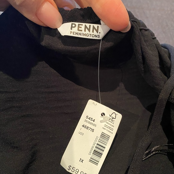 Penn by Pennington’s black short sleeve blouse with cap sleeves and back tie 1x - Picture 3 of 5